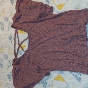 M Dusty pink square neck sweater with flowy short sleeves and Cris cross back